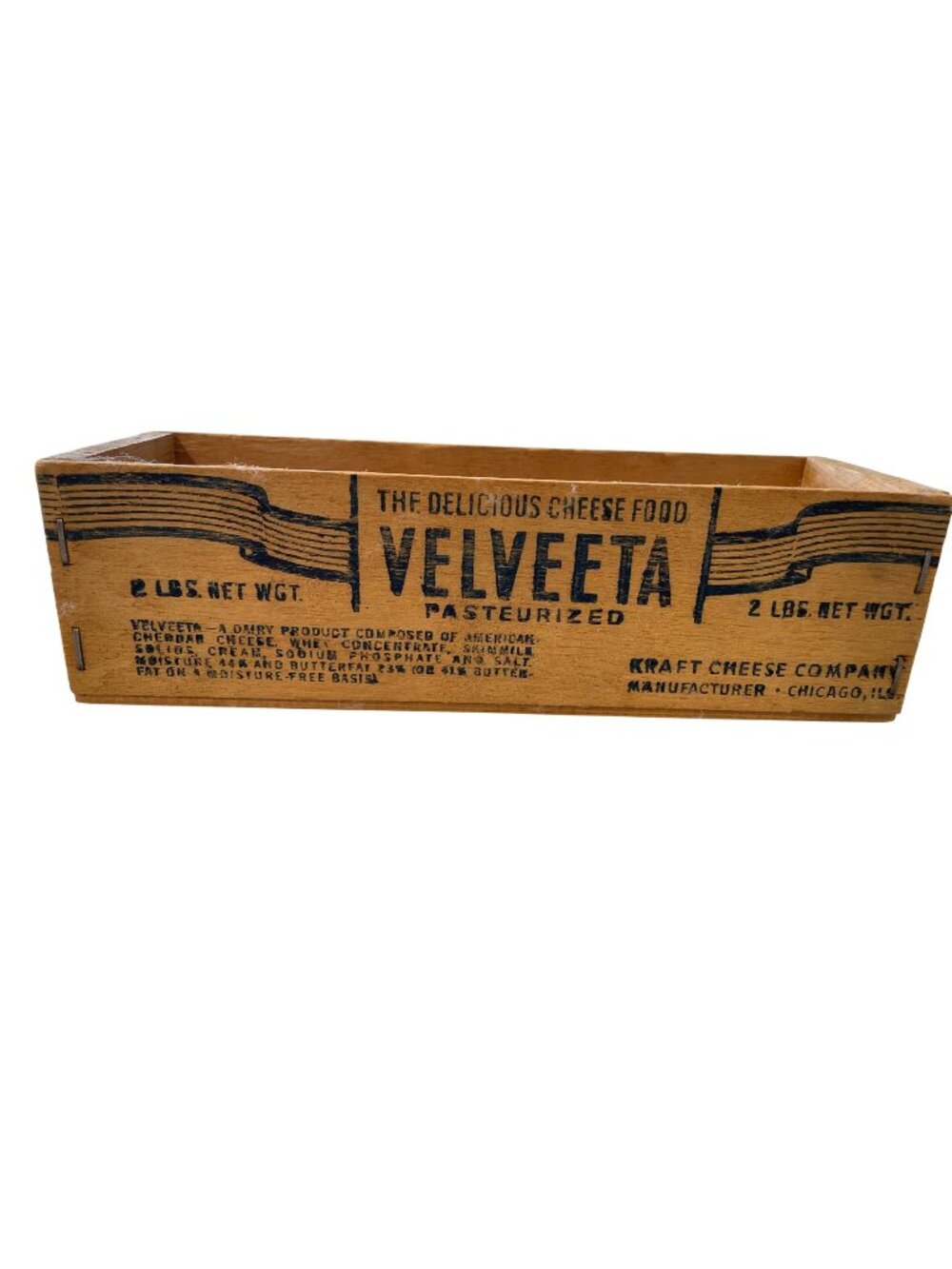 Vintage Kraft Velveeta Cheese Wooden Box Rectangular Storage Chicago USA Retro